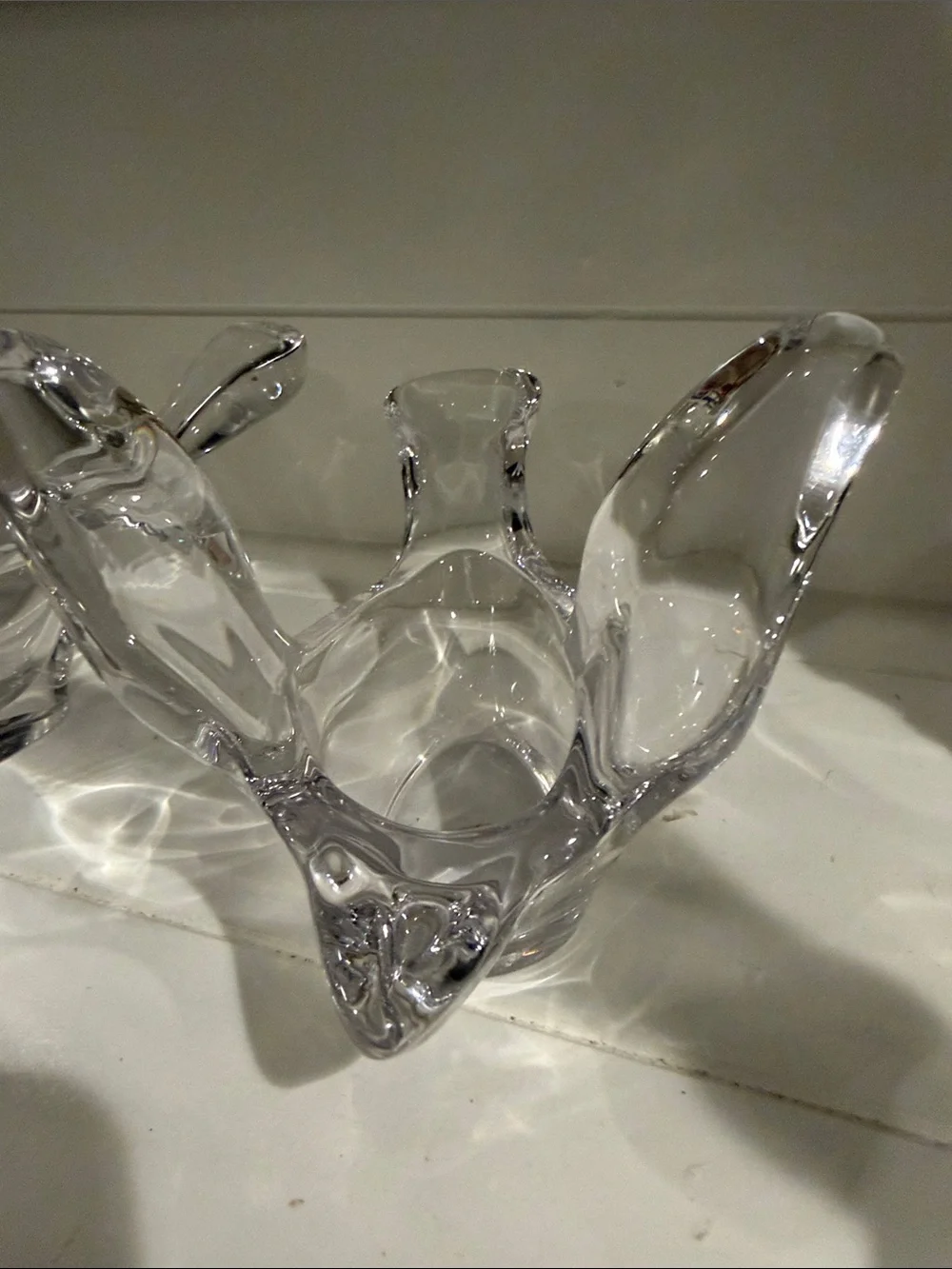 Princess House Clear Glass Dove in Flight Candle Holders Pair